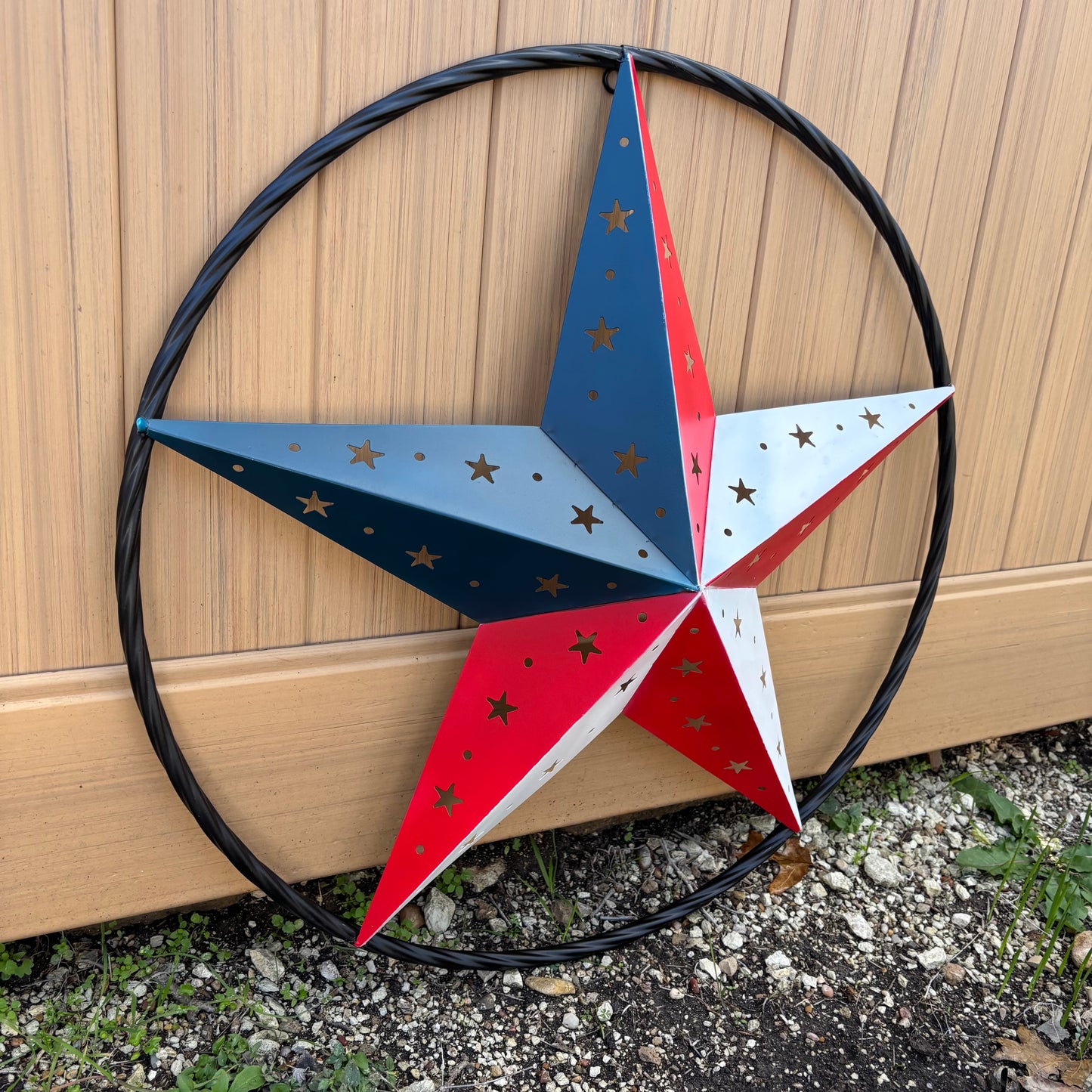 24" RED WHITE BLUE STAR USA FLAG STAR WITH SMALL STAR CUTOUT WESTERN HOME DECOR HANDMADE# EH12312