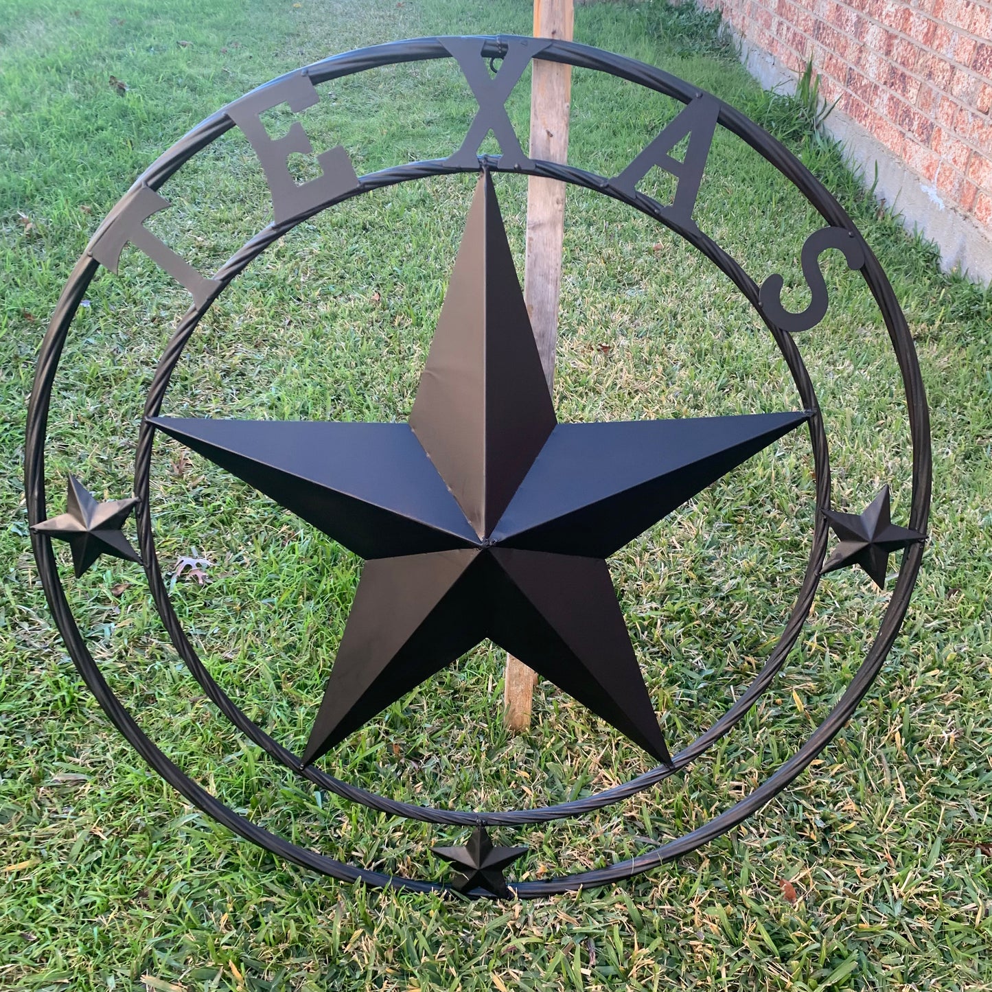 TEXAS LONESTAR WITH 3 SMALL STARS BARN STAR METAL RUSTIC BLACK TWISTED ROPE RING WESTERN HOME DECOR HANDMADE NEW