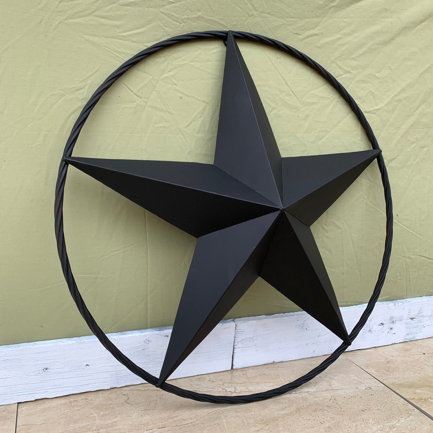 RUSTIC BLACK BARN STAR 3d TWISTED ROPE RING WESTERN HOME DECOR HANDMADE NEW 3" TO 72"-#EH10608