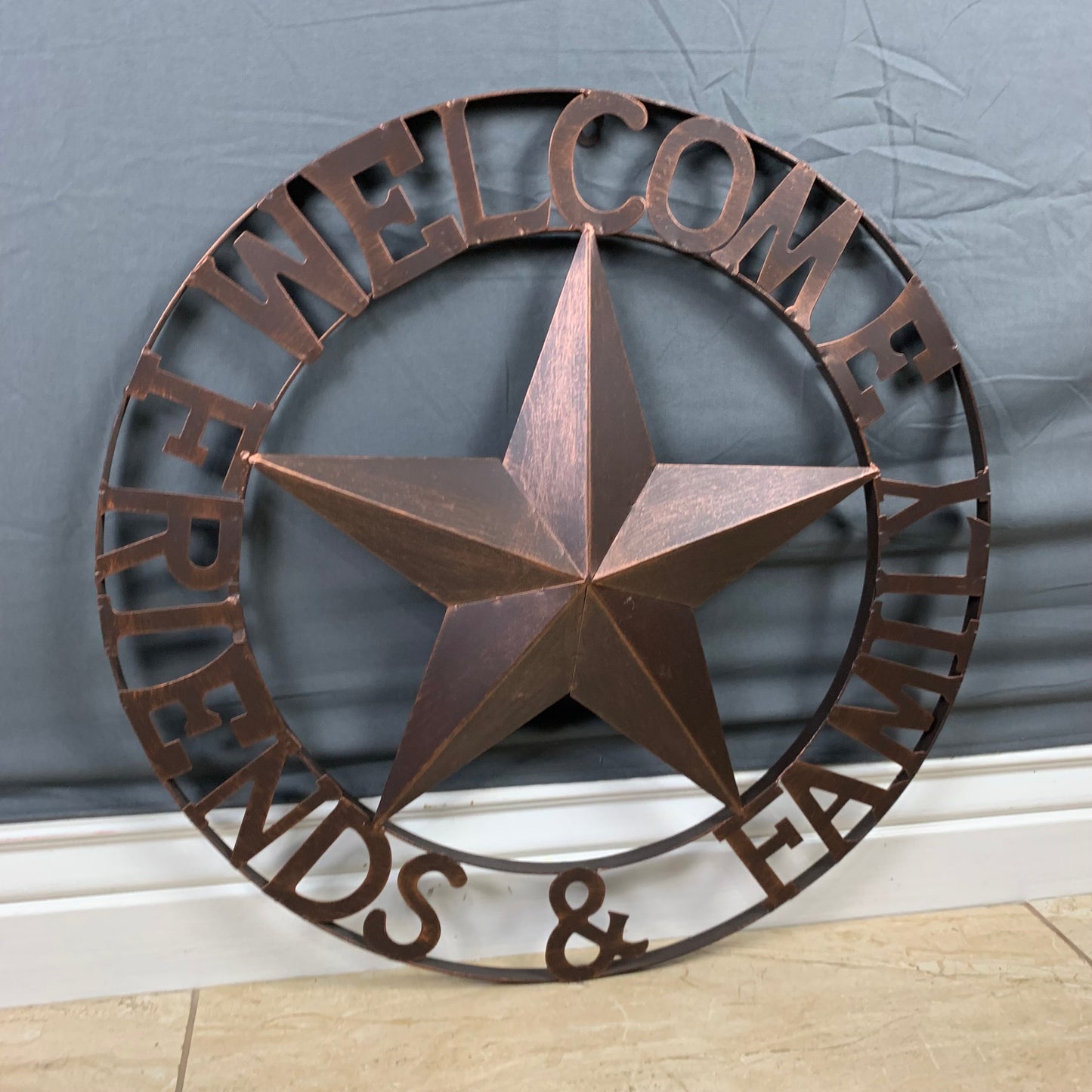 WELCOME FRIENDS FAMILY BARN METAL STAR WALL ART BRONZE WESTERN HOME DECOR HANDMADE NEW #EH13339