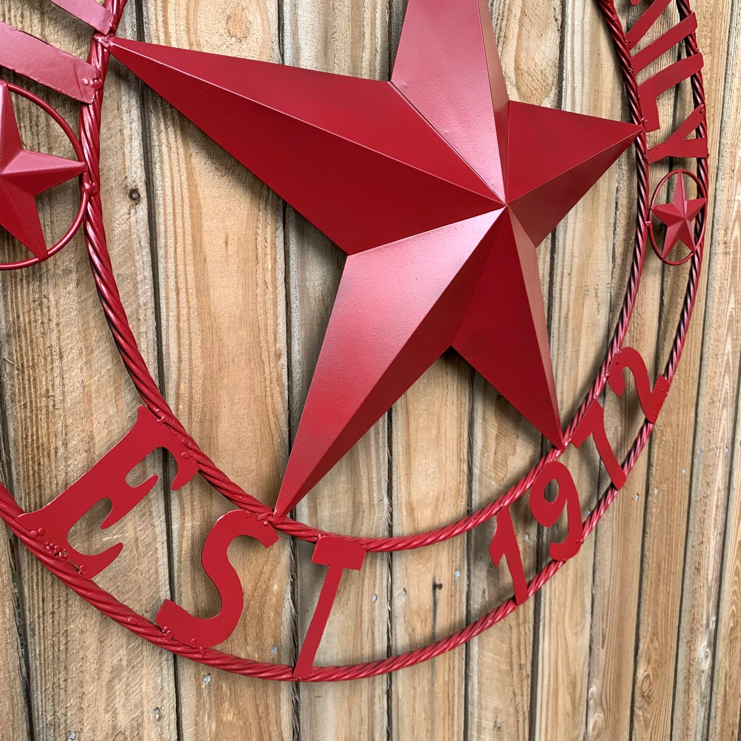 NEGRI FAMILY STYLE YOUR CUSTOM NAME STAR BARN STAR METAL LONE STAR WESTERN HOME DECOR RUSTIC BURGUNDY RED HANDMADE 24",32",36",50"