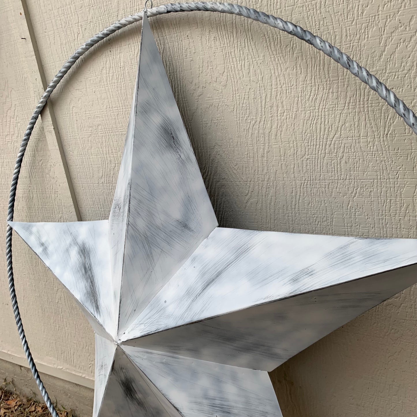 5 FOOT WHITE DISTRESSED STAR TWO TONE TEXTURE BARN STAR METAL LONESTAR TWISTED ROPE RING WESTERN HOME DECOR HANDMADE NEW