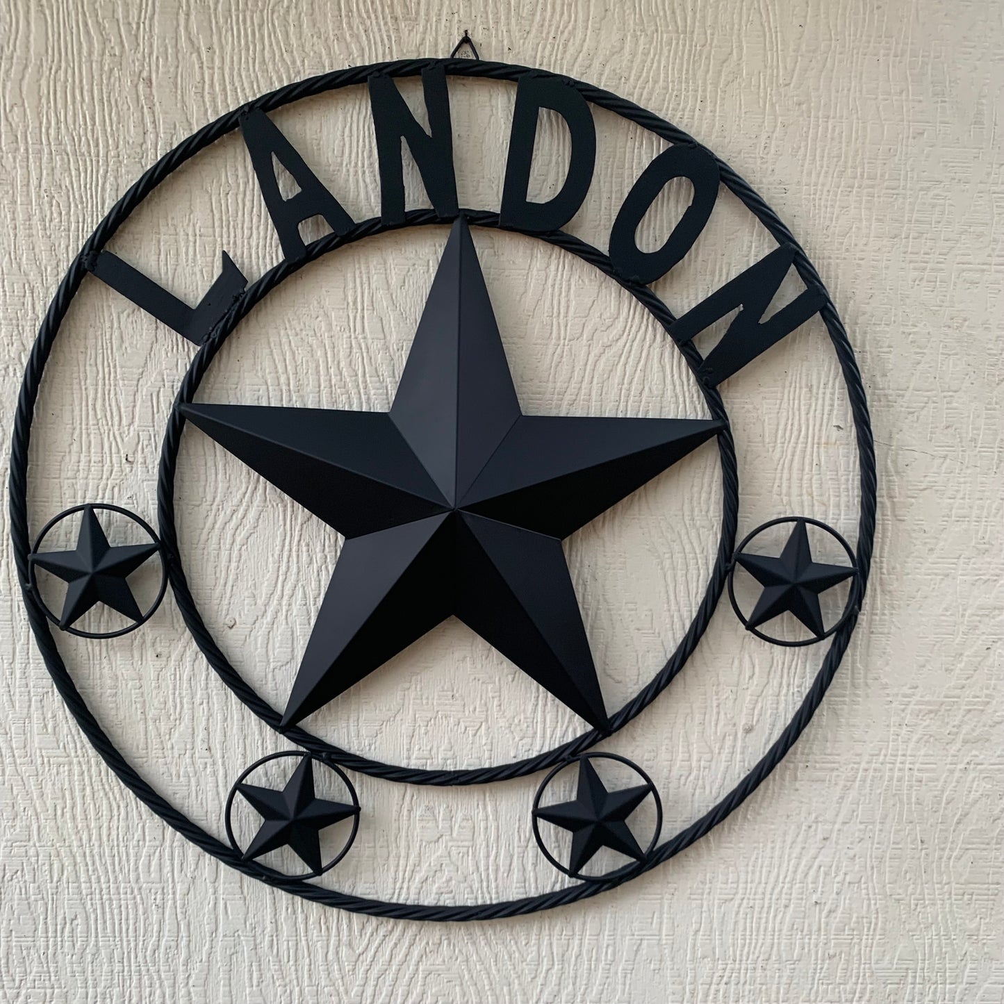 LANDON STYLE CUSTOM NAME STAR BARN METAL STAR 3d TWISTED ROPE RING WESTERN HOME DECOR RUSTIC BLACK HANDMADE 24",32",36",50"