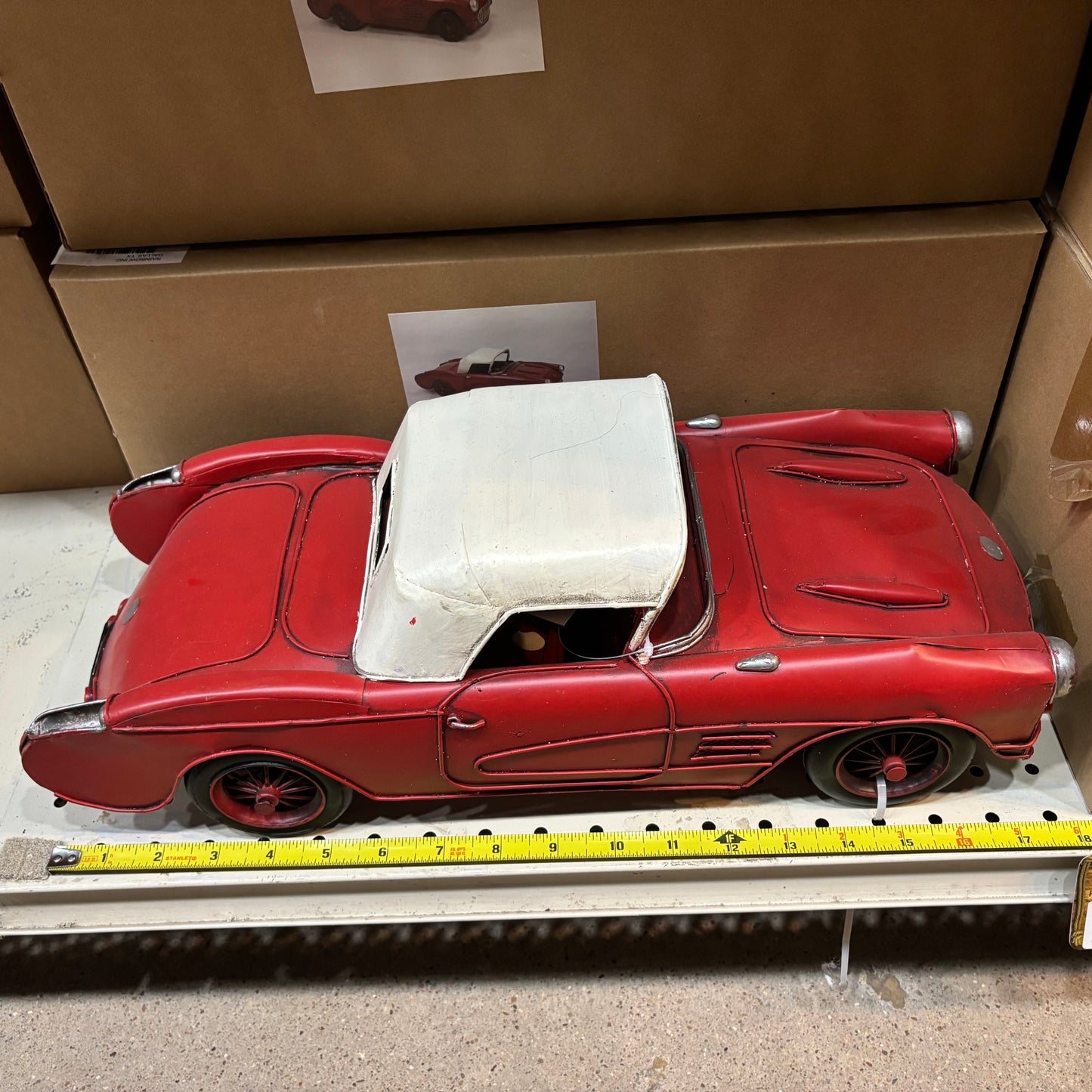 RA0236 RED CLASSIC CAR COVERTIBLE L 18" METAL CAR ART WESTERN HOME DECOR HANDMADE