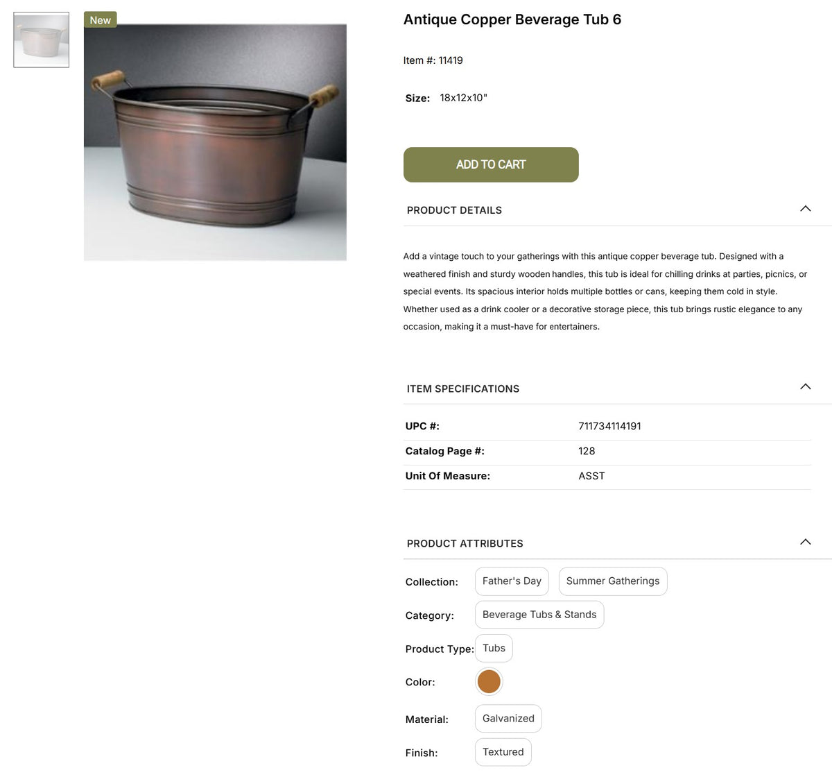 18" COPPER OVAL PLAIN METAL TUB BUCKET WESTERN HOME DECOR HANDMADE NEW #EH12502
