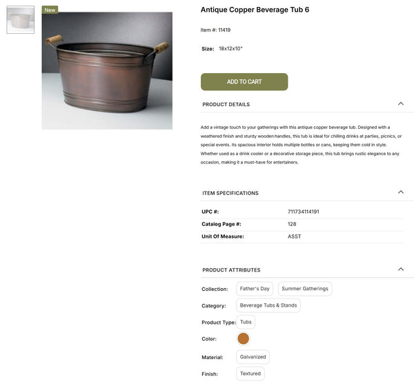 18" COPPER OVAL PLAIN METAL TUB BUCKET WESTERN HOME DECOR HANDMADE NEW #EH12502