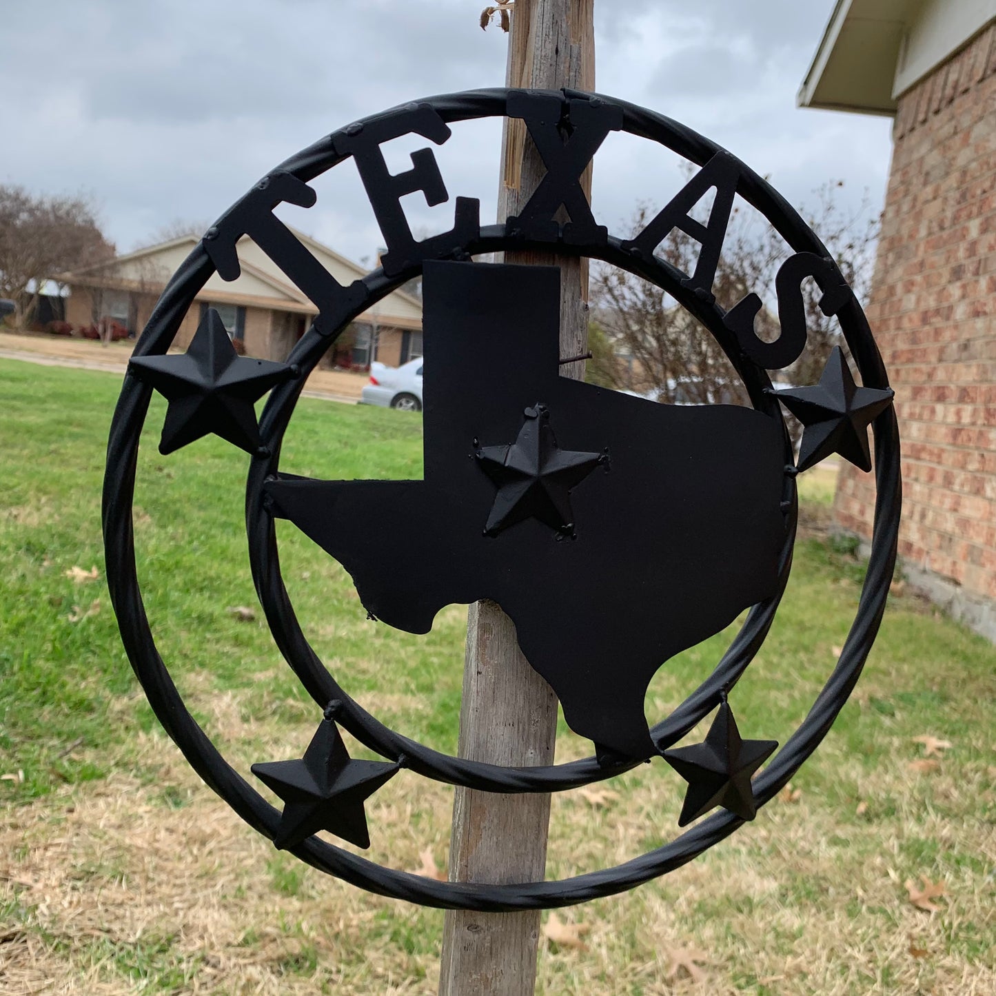 12" STATE OF TEXAS MAP RUSTIC BLACK TWISTED RING METAL SIGN WESTERN HOME DECOR HANDMADE NEW