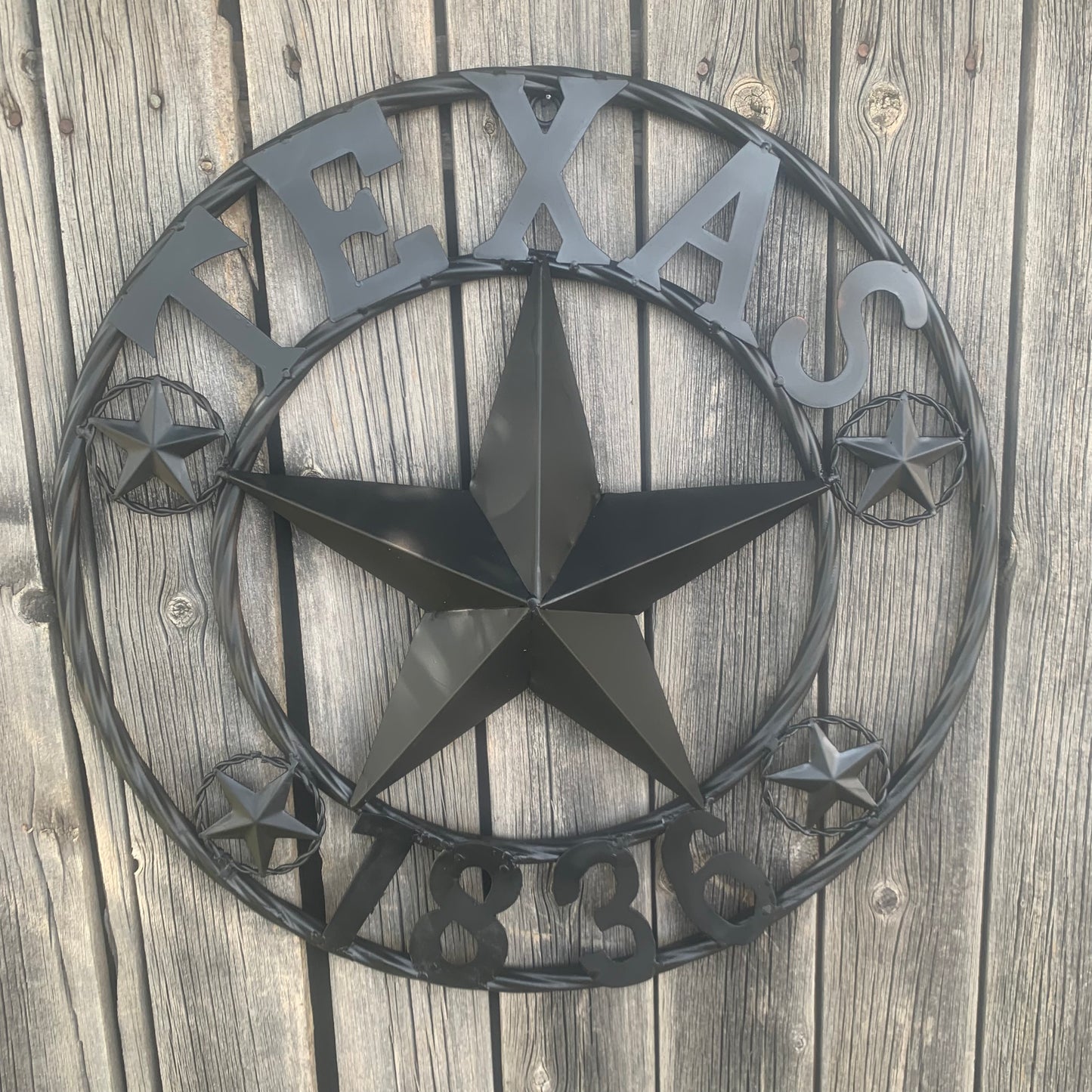 TEXAS 1836 BLACK BARN STAR METAL LONESTAR WESTERN HOME DECOR HANDMADE NEW 16",24",36",50"