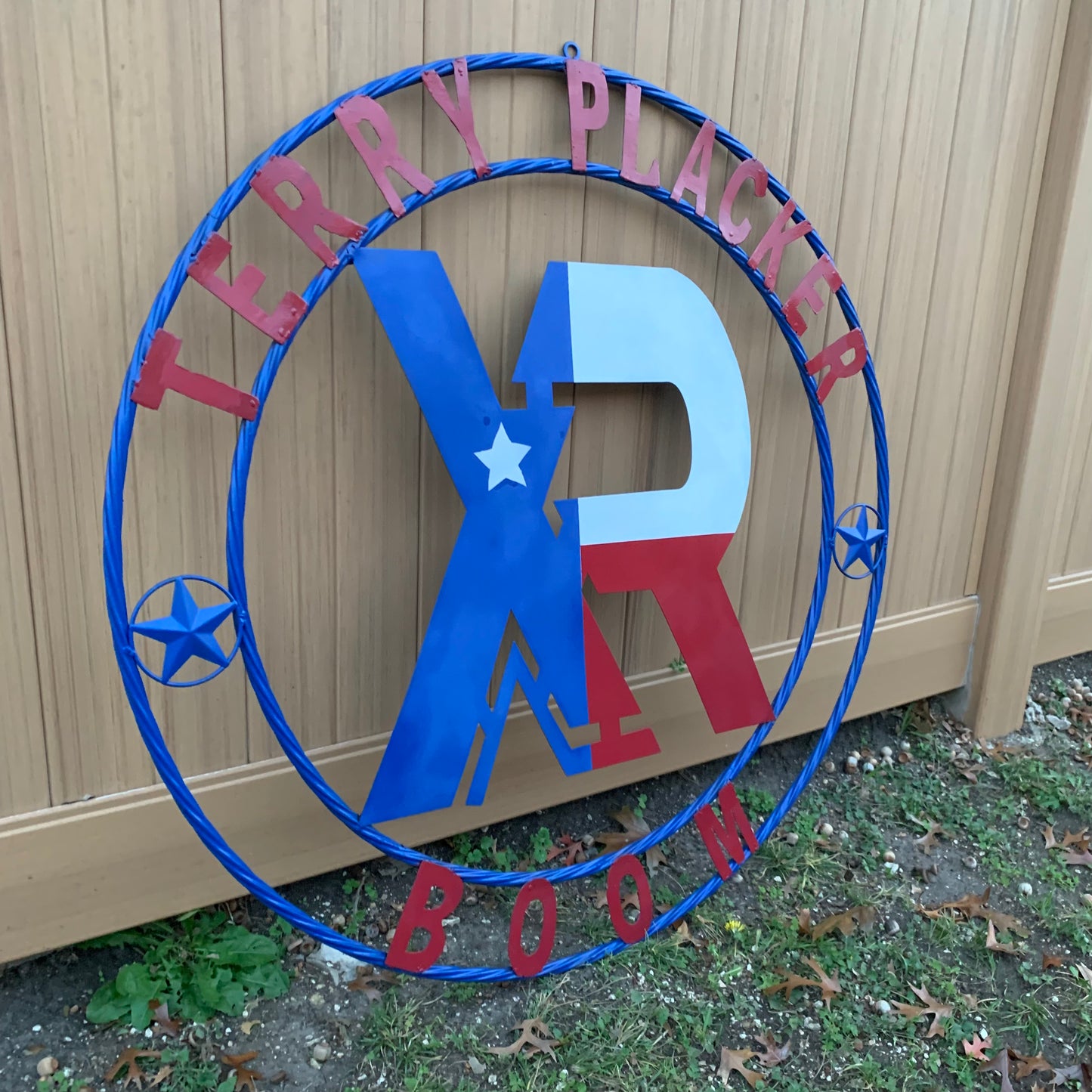 #EH11299 CUSTOM NAME XR ROOFING STYLE SIGN RED,WHITE & BLUE TEXAS FLAG LOGO HANDMADE