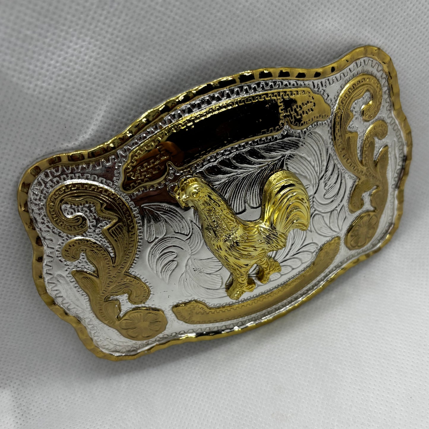 ROOSTER BELT BUCKLE GOLD SILVER WESTERN BUCKLE CRAFT HANDMADE 5.5" X 4" #EH13802
