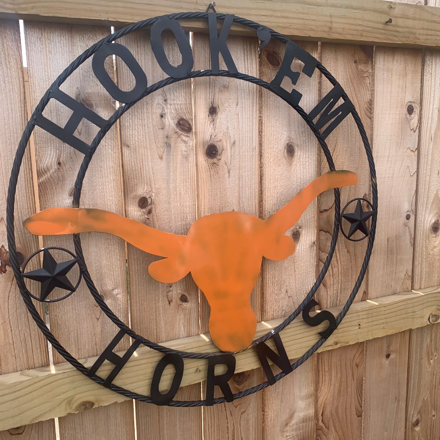 HOOKEM HORNS WITH LONE STAR TEXAS LONGHORNS HOOK EM METAL CUSTOM VINTAGE CRAFT WALL ART TEAM SIGN HANDMADE