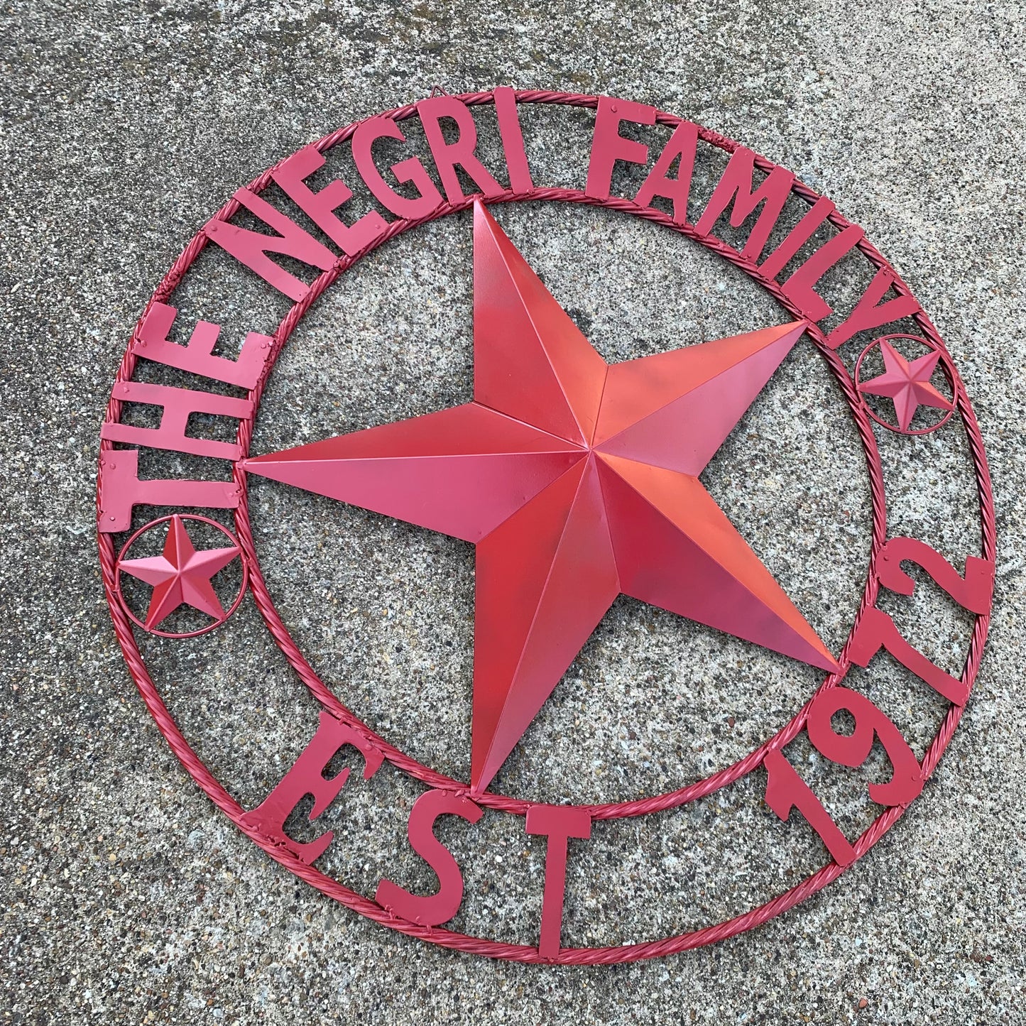 NEGRI FAMILY STYLE YOUR CUSTOM NAME STAR BARN STAR METAL LONE STAR WESTERN HOME DECOR RUSTIC BURGUNDY RED HANDMADE 24",32",36",50"