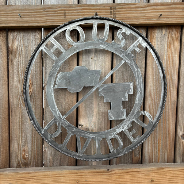 HOUSE DIVIDED OSU & TECH CUSTOM VINTAGE METAL CRAFT WALL ART RUSTIC TEAM SIGN HANDMADE 18",24",32",36