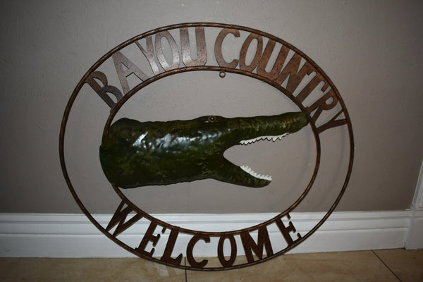 BAYOU COUNTRY SIGN CUSTOM METAL VINTAGE CRAFT SIGN WESTERN HOME DECOR HANDMADE 31" & 22"