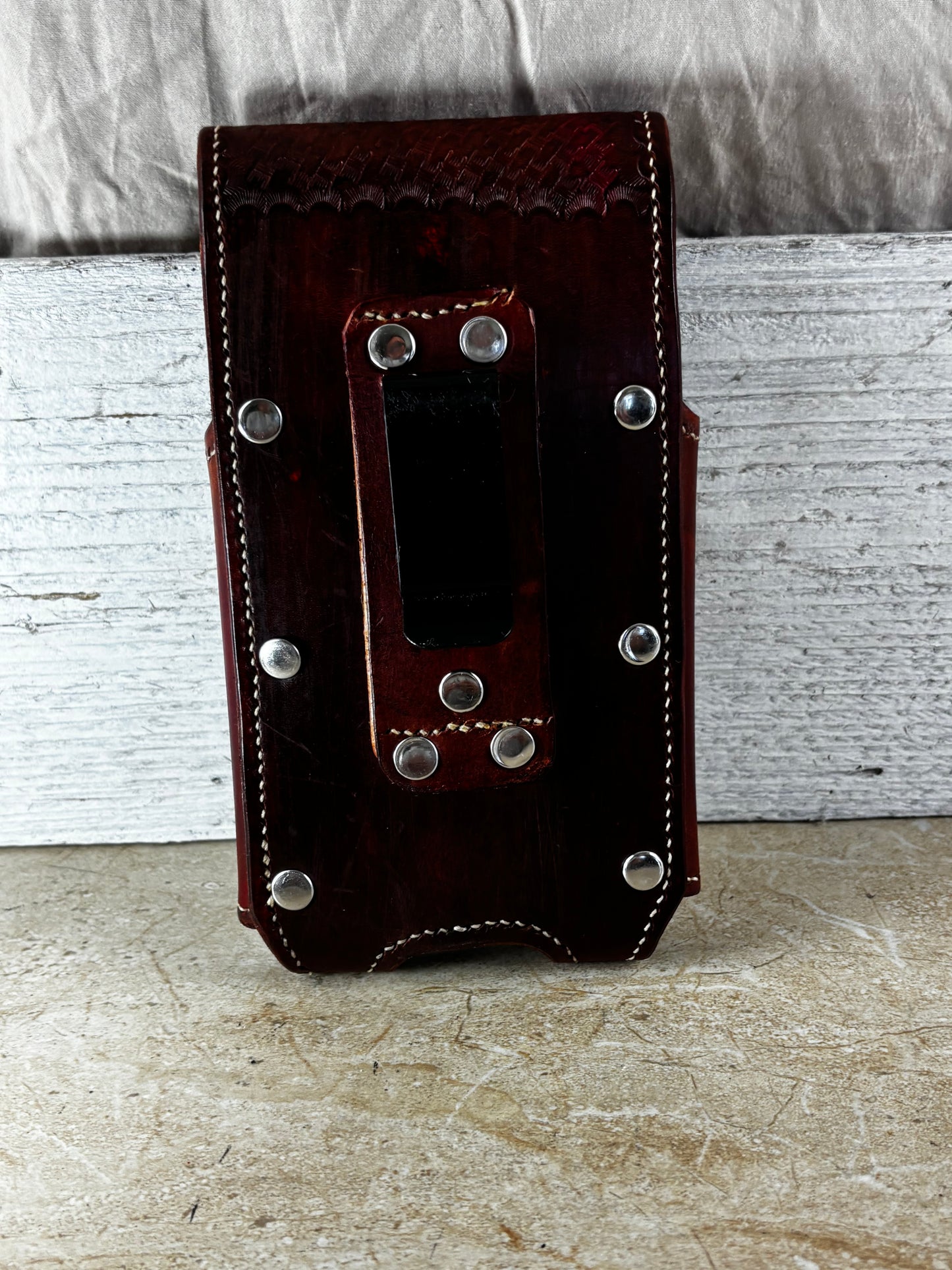 7" LONE STAR LEATHER HOLSTER BROWN STAR POUCH EXTRA LARGE  BELT LOOP CLIP CELL PHONE CASE UNIVERSAL HANDMADE #EH13808
