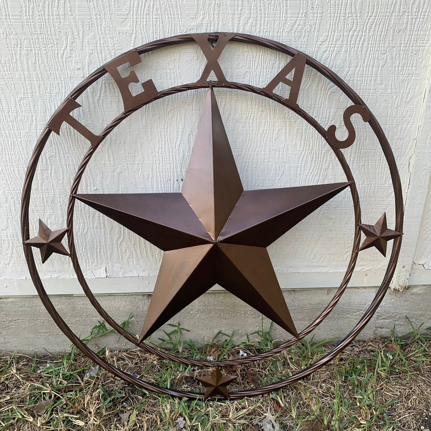 TEXAS LONESTAR WITH 3 SMALL STARS BARN STAR METAL RUSTIC BRONZE COPPER TWISTED ROPE RING WESTERN HOME DECOR HANDMADE NEW
