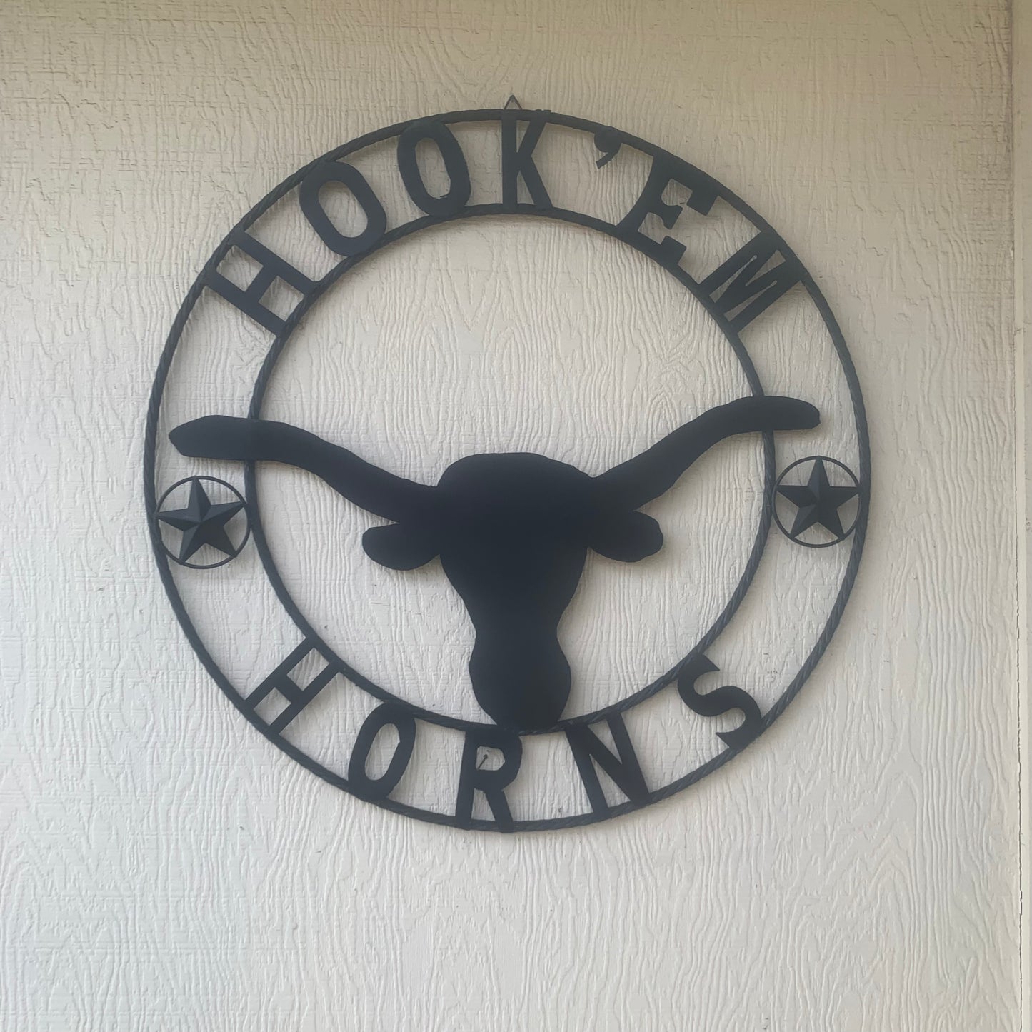 HOOKEM HORNS WITH LONE STAR TEXAS LONGHORNS HOOK EM BLACK METAL CUSTOM VINTAGE CRAFT WALL ART TEAM SIGN HANDMADE