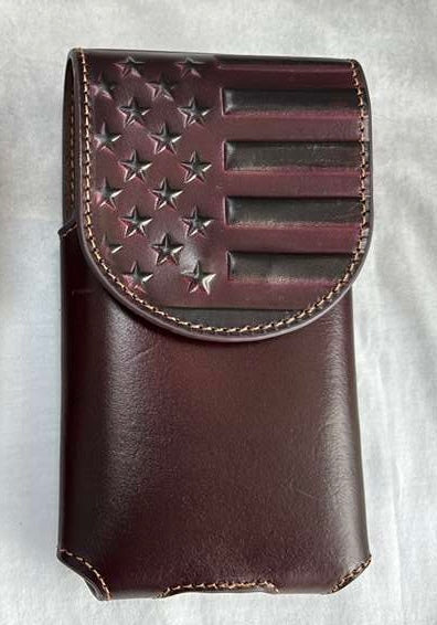 7" USA FLAG LEATHER PHONE HOLSTER POUCH COFFEE EXTRA LARGE  BELT LOOP HOLSTER CELL PHONE CASE UNIVERSAL OVERSIZE #EH13719