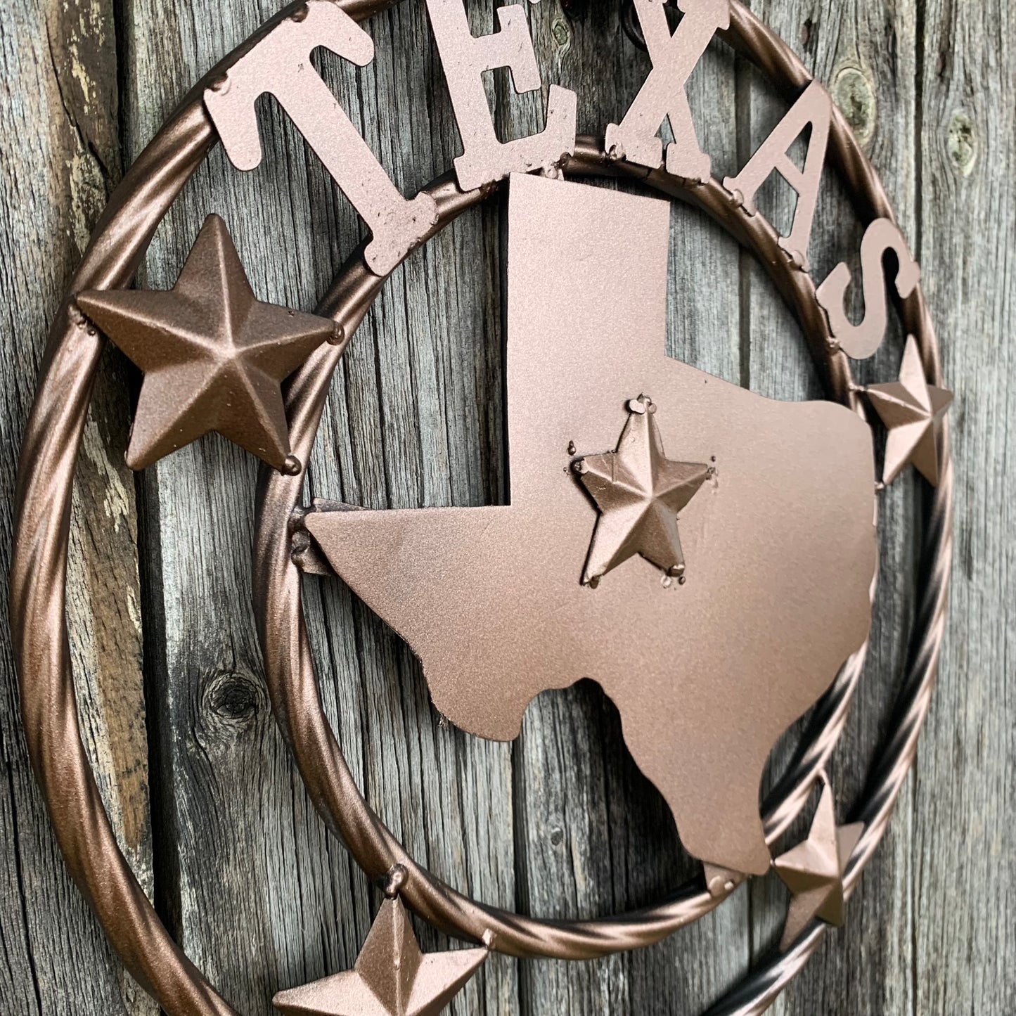 12" STATE OF TEXAS MAP RUSTIC BRONZE TWISTED RING METAL SIGN WESTERN HOME DECOR HANDMADE NEW