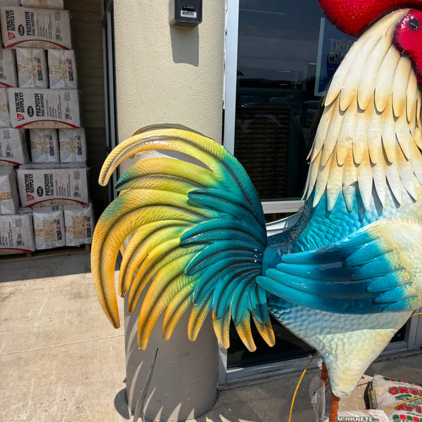 RUSTIC ROOSTER 6 FOOT CHICKEN GARDEN ANIMAL SCULPTURE METAL DECOR HANDMADE