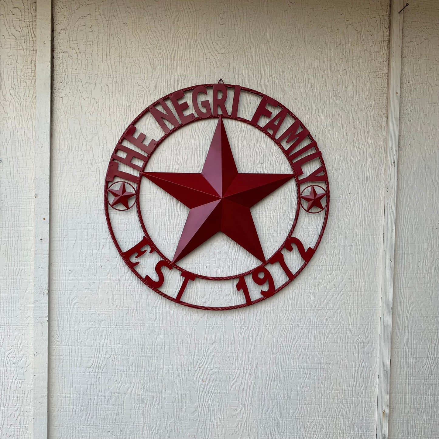 NEGRI FAMILY STYLE YOUR CUSTOM NAME STAR BARN STAR METAL LONE STAR WESTERN HOME DECOR RUSTIC BURGUNDY RED HANDMADE 24",32",36",50"