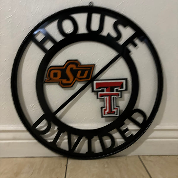 HOUSE DIVIDED OSU & TECH CUSTOM VINTAGE METAL CRAFT WALL ART RUSTIC TEAM SIGN HANDMADE 18",24",32",36