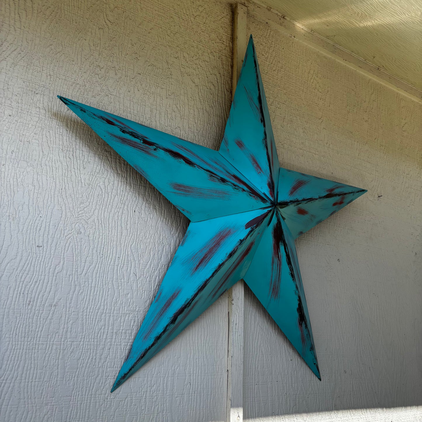 TURQUOISE DISTRESSED TWO TONE BARN STAR METAL ART WESTERN HOME DECOR HANDMADE