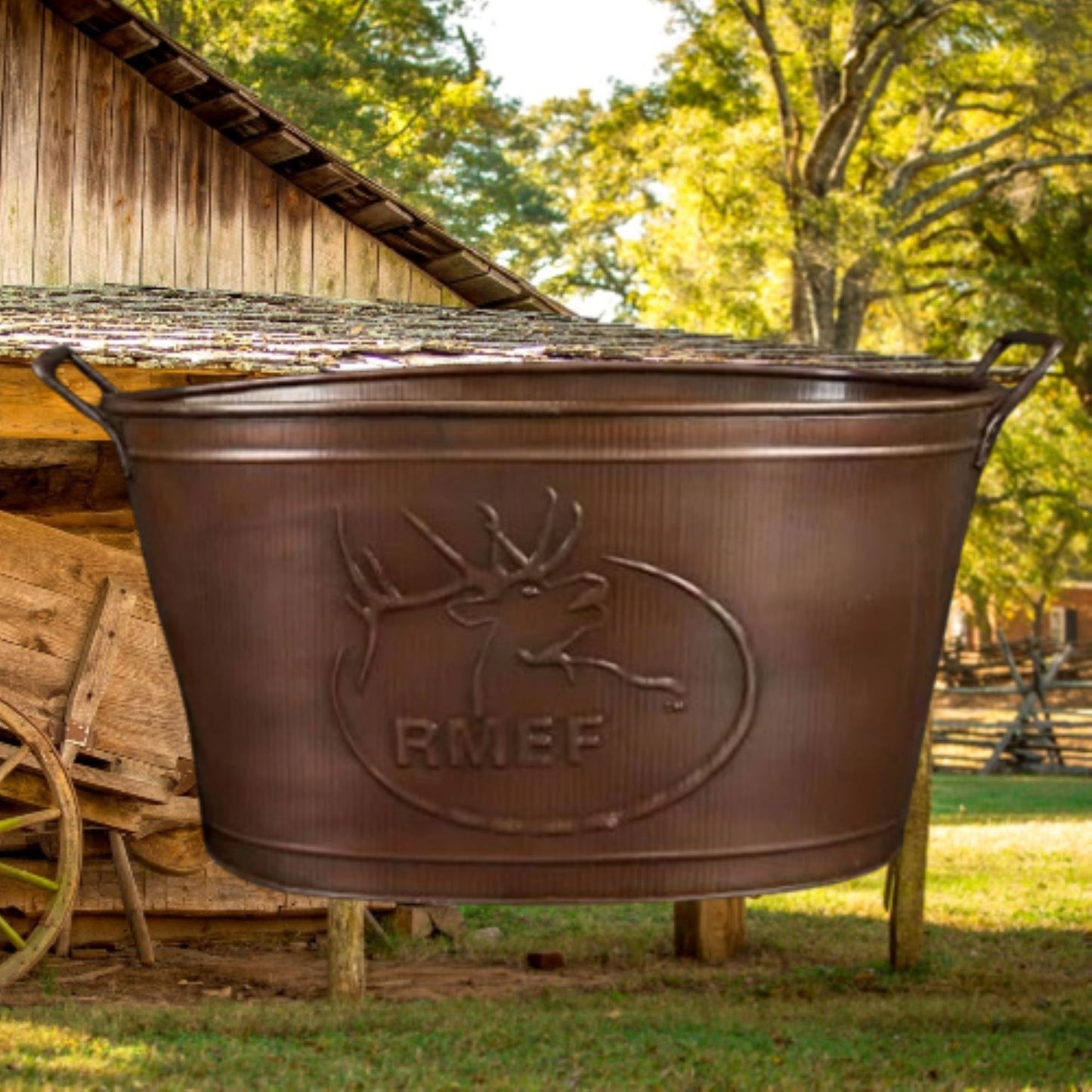 18" RMEF TUB BEVERAGE BUCKET PLANTER FIREPLACE PARTY RUSTIC WESTERN HOME DECOR NEW #EH12494