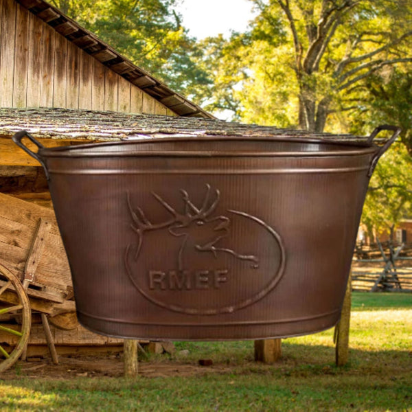 18" RMEF TUB BEVERAGE BUCKET PLANTER FIREPLACE PARTY RUSTIC WESTERN HOME DECOR NEW #EH12494