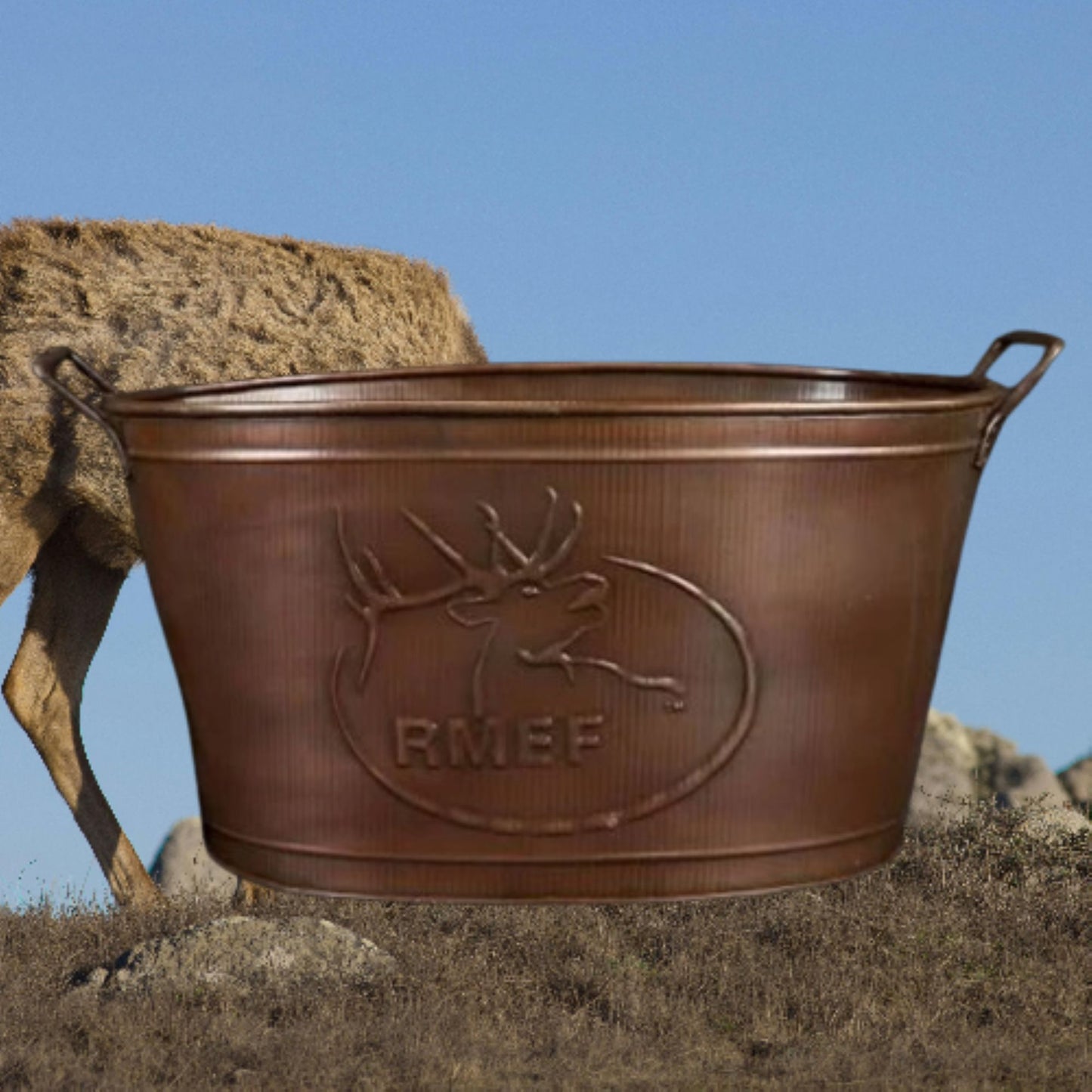 18" RMEF TUB BEVERAGE BUCKET PLANTER FIREPLACE PARTY RUSTIC WESTERN HOME DECOR NEW #EH12494