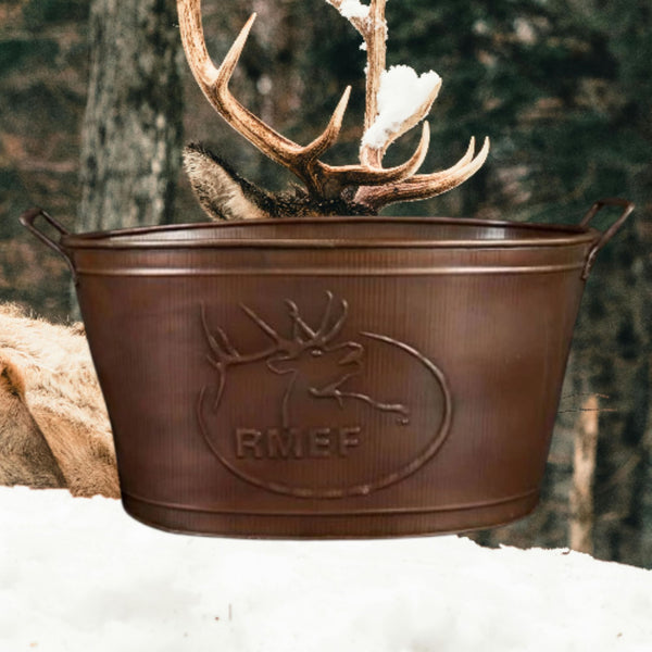 18" RMEF TUB BEVERAGE BUCKET PLANTER FIREPLACE PARTY RUSTIC WESTERN HOME DECOR NEW #EH12494