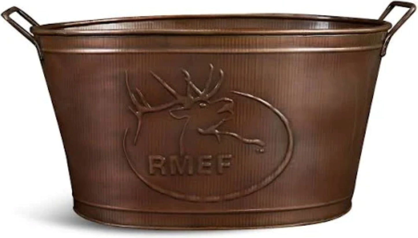 18" RMEF TUB BEVERAGE BUCKET PLANTER FIREPLACE PARTY RUSTIC WESTERN HOME DECOR NEW #EH12494