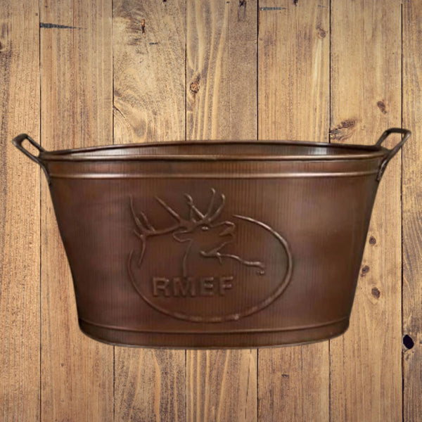 18" RMEF TUB BEVERAGE BUCKET PLANTER FIREPLACE PARTY RUSTIC WESTERN HOME DECOR NEW #EH12494