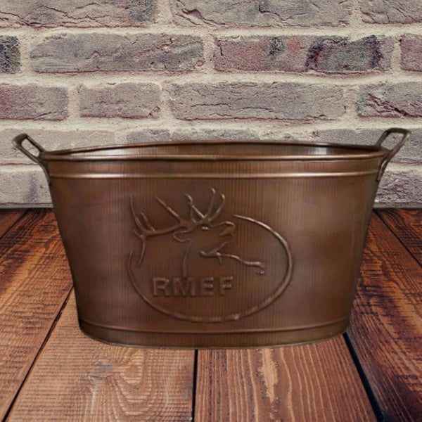 18" RMEF TUB BEVERAGE BUCKET PLANTER FIREPLACE PARTY RUSTIC WESTERN HOME DECOR NEW #EH12494