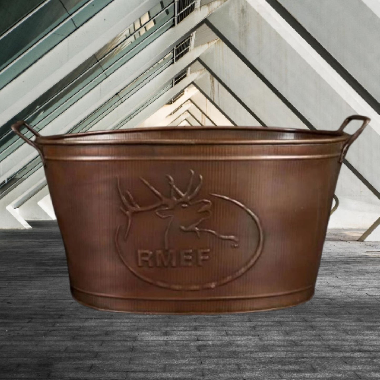 18" RMEF TUB BEVERAGE BUCKET PLANTER FIREPLACE PARTY RUSTIC WESTERN HOME DECOR NEW #EH12494
