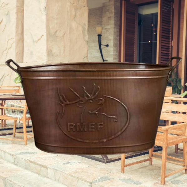 18" RMEF TUB BEVERAGE BUCKET PLANTER FIREPLACE PARTY RUSTIC WESTERN HOME DECOR NEW #EH12494