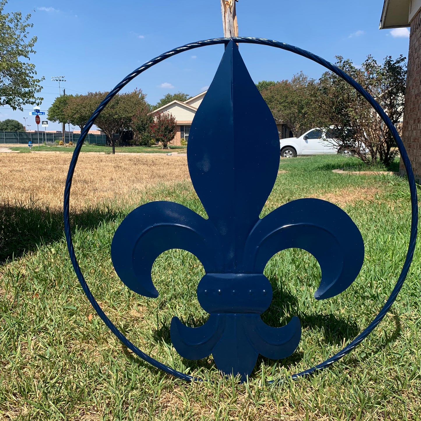 NAVY BLUE 24",36" FLEUR DE LIS METAL WALL ART SIGN WESTERN HOME DECOR HANDMADE NEW #EH10764