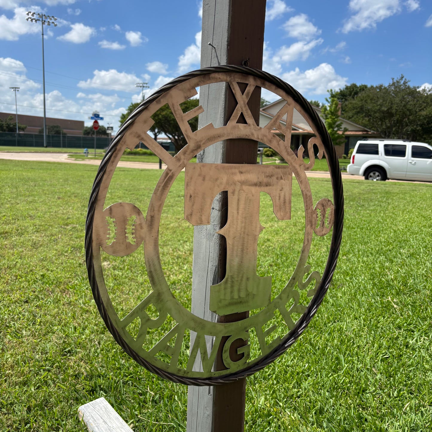 TEXAS RANGERS CUSTOM RAW METAL VINTAGE CRAFT TEAM SIGN TWISTED ROPE RING HANDMADE