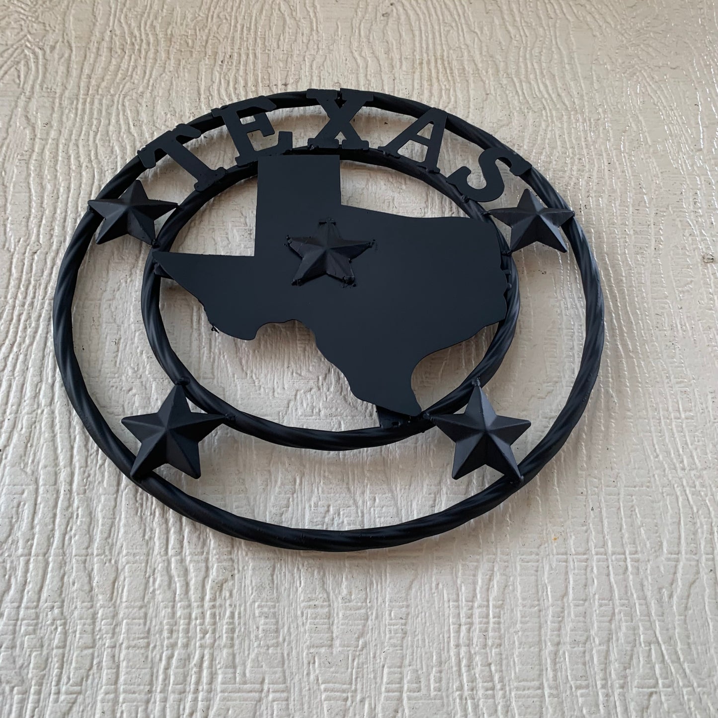 12" STATE OF TEXAS MAP RUSTIC BLACK TWISTED RING METAL SIGN WESTERN HOME DECOR HANDMADE NEW
