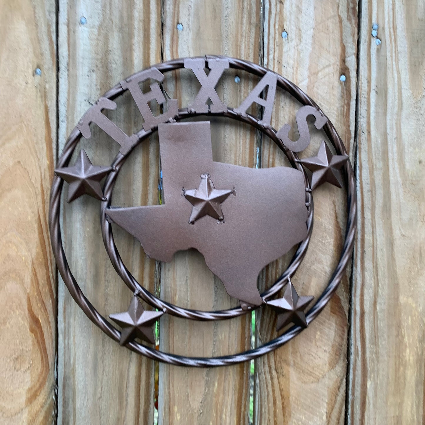 12" STATE OF TEXAS MAP RUSTIC BRONZE TWISTED RING METAL SIGN WESTERN HOME DECOR HANDMADE NEW