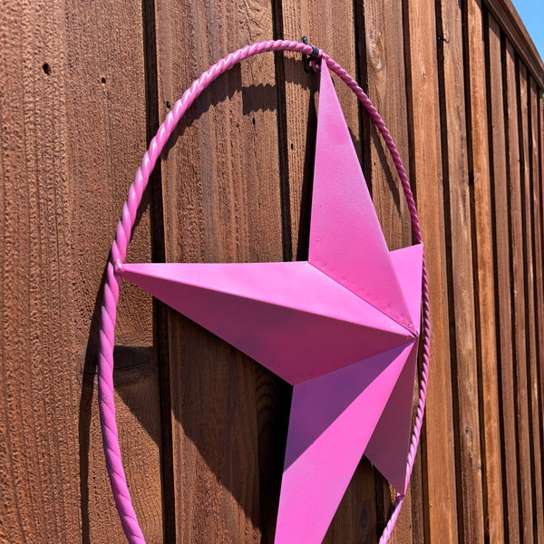 PINK STAR BARN METAL LONE STAR TWISTED ROPE RING WESTERN HOME DECOR HANDMADE 12",24",36"