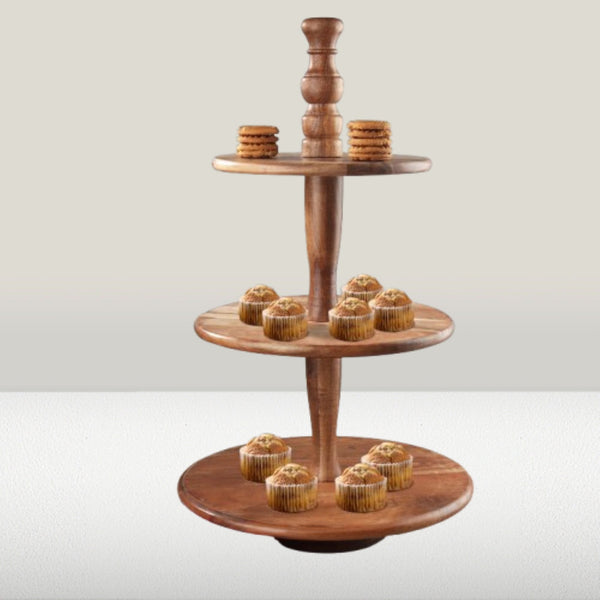CLASSIC ACACIA WOOD 3-TIER DESSERT STAND WESTERN HOME DECOR HANDMADE BRAND NEW #IH_71476
