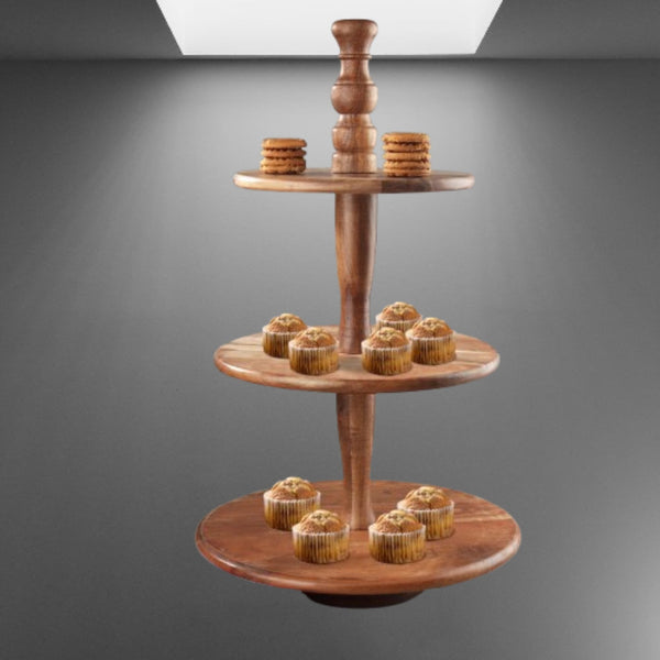 CLASSIC ACACIA WOOD 3-TIER DESSERT STAND WESTERN HOME DECOR HANDMADE BRAND NEW #IH_71476