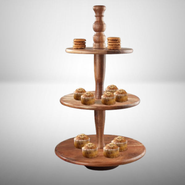 CLASSIC ACACIA WOOD 3-TIER DESSERT STAND WESTERN HOME DECOR HANDMADE BRAND NEW #IH_71476