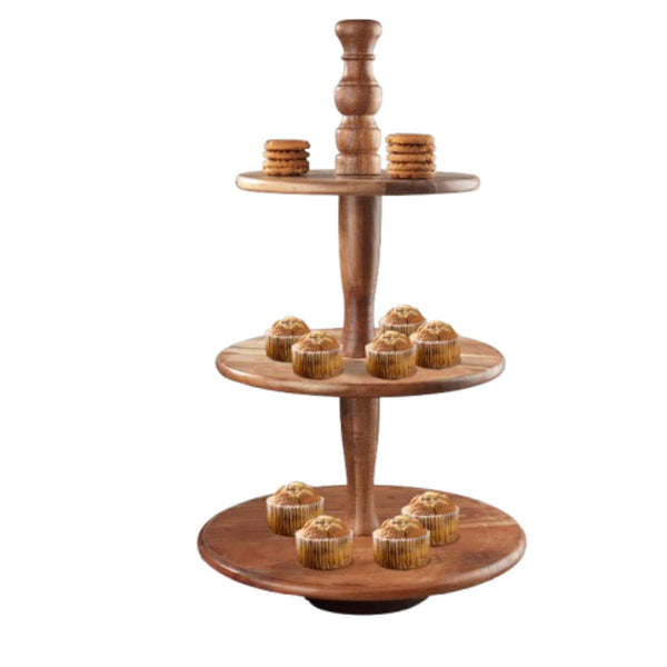 CLASSIC ACACIA WOOD 3-TIER DESSERT STAND WESTERN HOME DECOR HANDMADE BRAND NEW #IH_71476