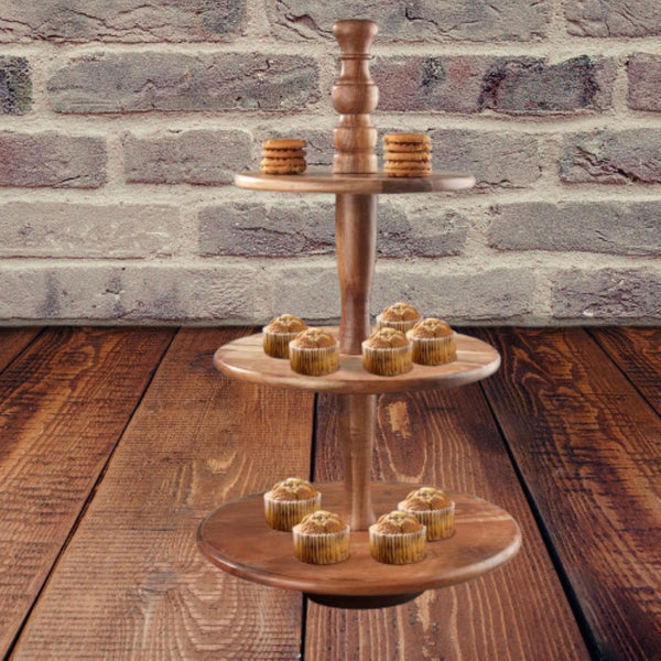 CLASSIC ACACIA WOOD 3-TIER DESSERT STAND WESTERN HOME DECOR HANDMADE BRAND NEW #IH_71476