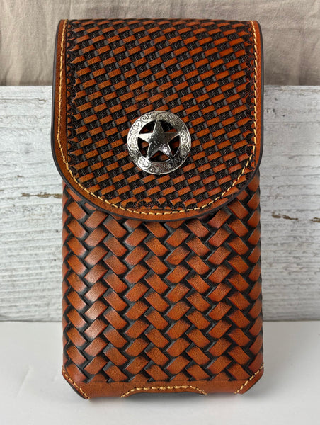 7" LONE STAR LEATHER HOLSTER TAN BROWN STAR POUCH EXTRA LARGE  BELT LOOP CELL PHONE CASE UNIVERSAL OVERSIZE #EH12702