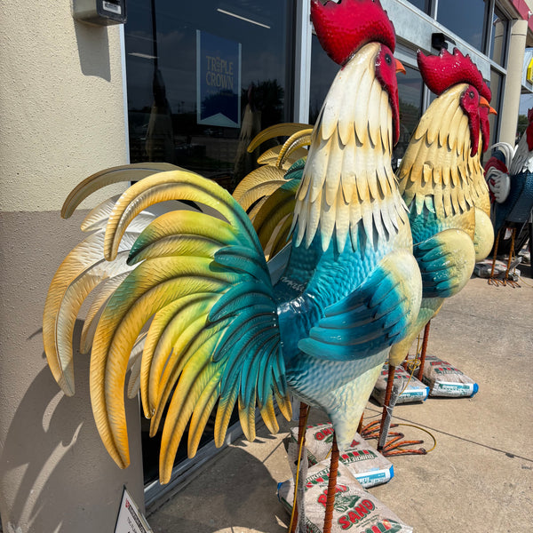 RUSTIC ROOSTER 6 FOOT CHICKEN GARDEN ANIMAL SCULPTURE METAL DECOR HANDMADE
