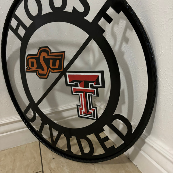 HOUSE DIVIDED OSU & TECH CUSTOM VINTAGE METAL CRAFT WALL ART RUSTIC TEAM SIGN HANDMADE 18",24",32",36