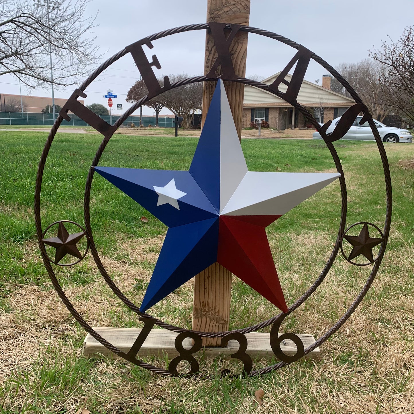 1836 TEXAS FLAG STAR RED WHITE BLUE TWISTED BRONZE RING WESTERN HOME DECOR HANDMADE NEW